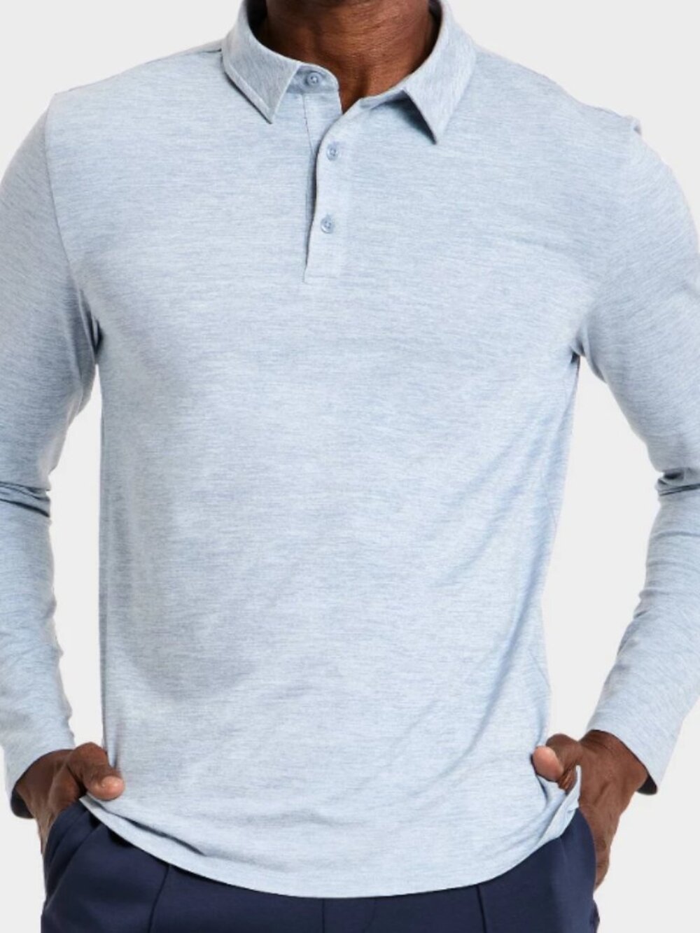 NEW All In Motion Men's Long Sleeve Soft Stretch Light Blue Medium Polo Shirt